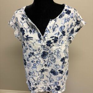 Blue and White Linen Blouse